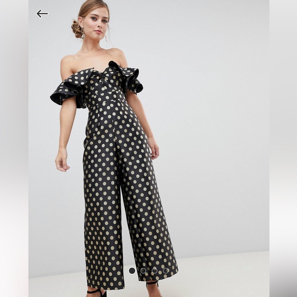 ASOS Pants - ASOS Design Structured Jumpsuit in Gold Polka Dot Print